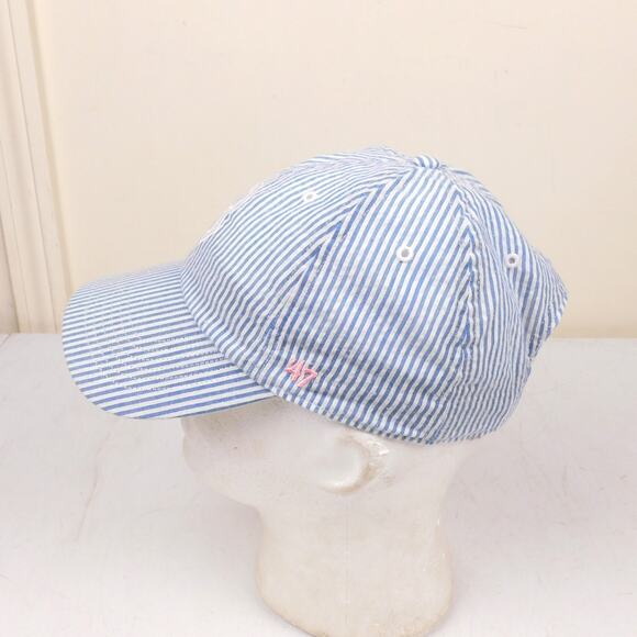 47 Brand Boston Red Sox Seersucker Hat Blue Stripes Pink Logo Adjustable - Picture 3 of 8